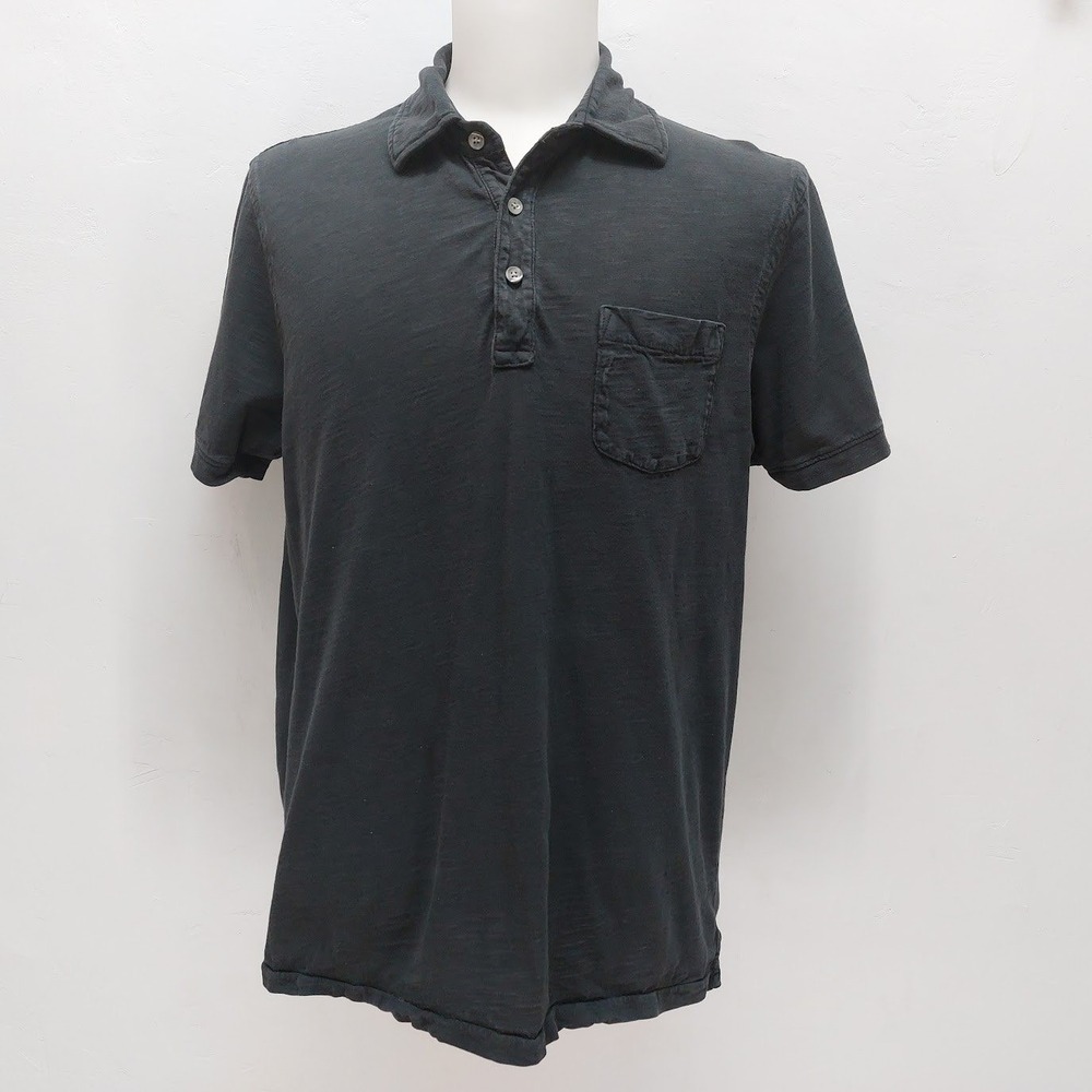 Alex Mill Polo Shirt Men's Slub Cotton Jersey Pocket Large Black Short Sleeve
